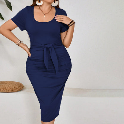 Plus Size Elegant U-Neck High Waist Slim Hip Dress