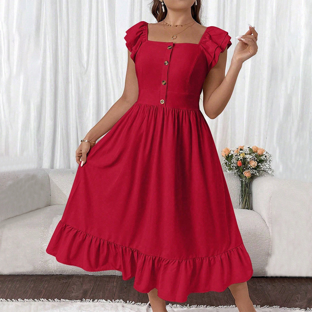 Plus Size Square Collar Flying Sleeve Dress