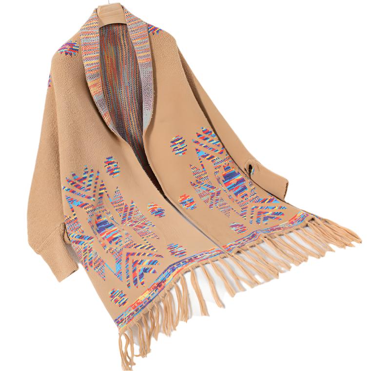 Aztec Geometric Abstract Jacquard Ethnic Tassel Shawl