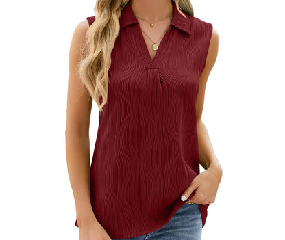 Polo Collar Loose Fitting Sleeveless Shirt