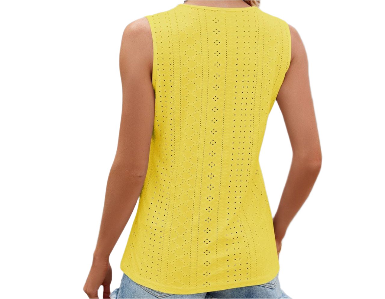 V-neck Lace Stitching Loose Fitting Sleeveless Tank Top