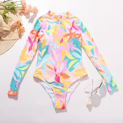 Zipper Printing Multi-Color Long Sleeve Surfing Suit