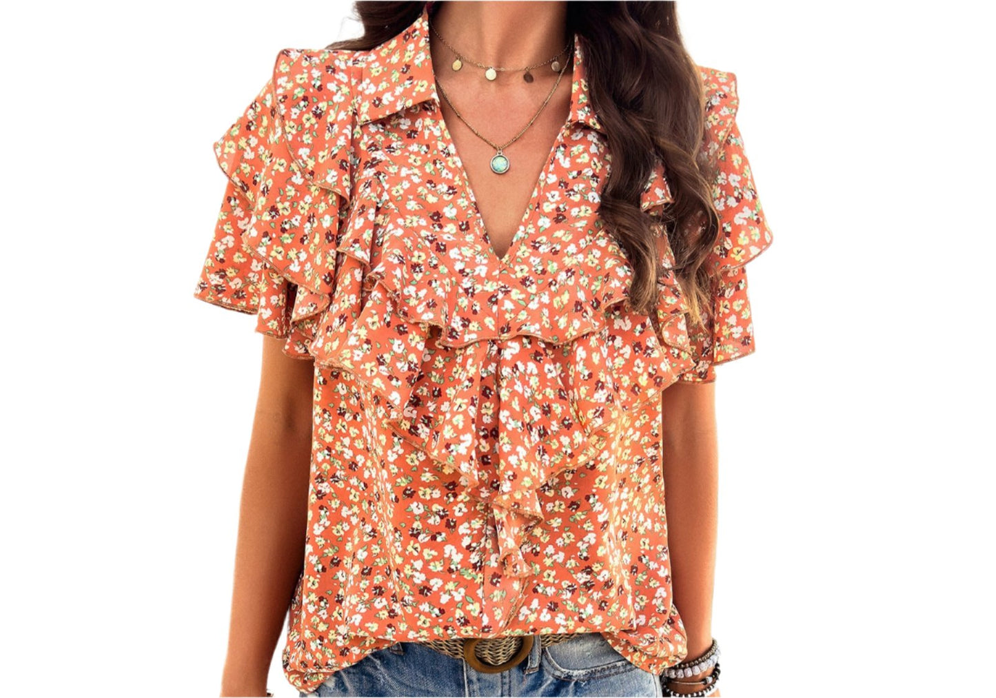 Elegant Print Ruffled Top