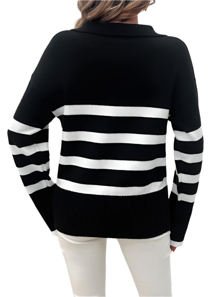 Casual Contrast Color Lapels Sweater