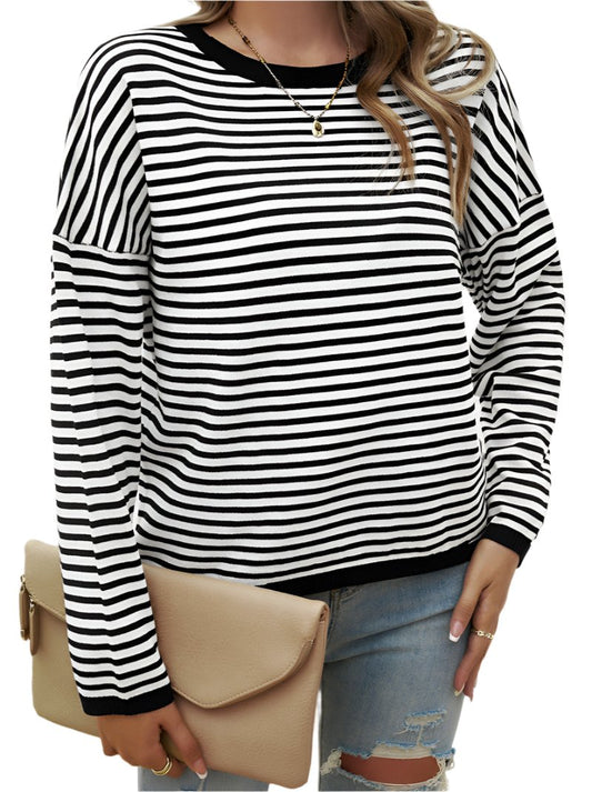 Casual Round Neck Striped Sweater