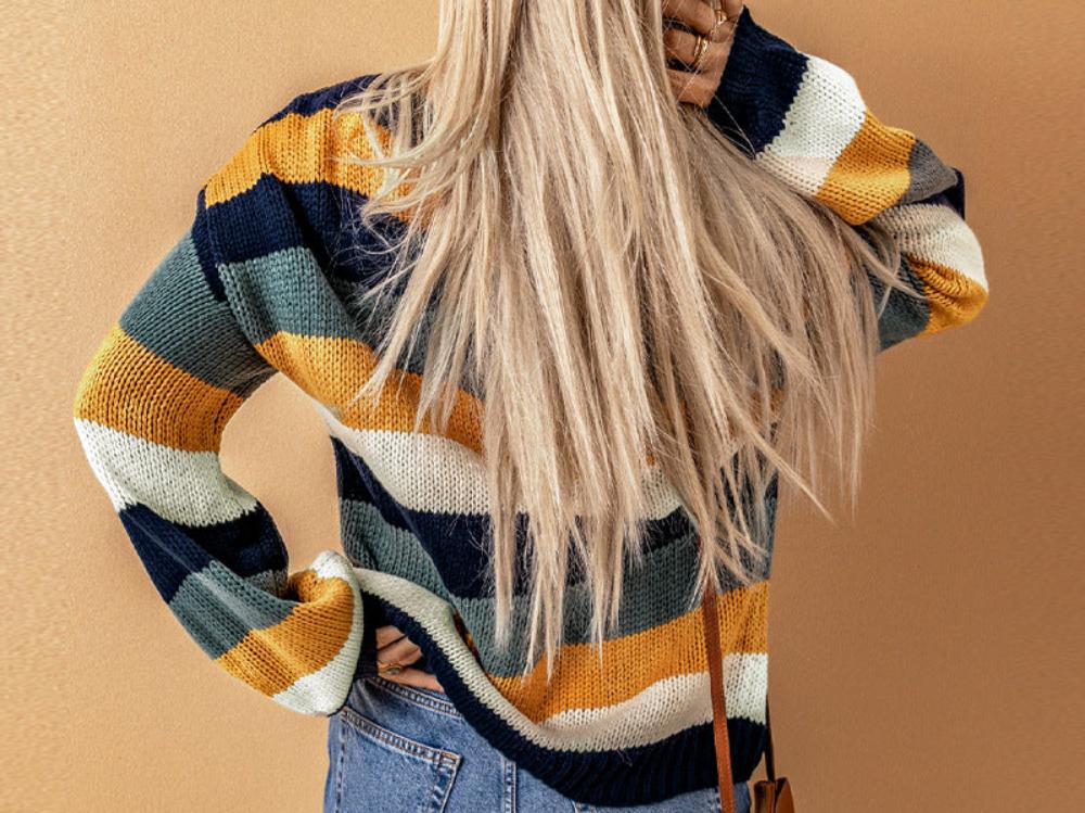 Contrast Color Striped Stitching Sweater