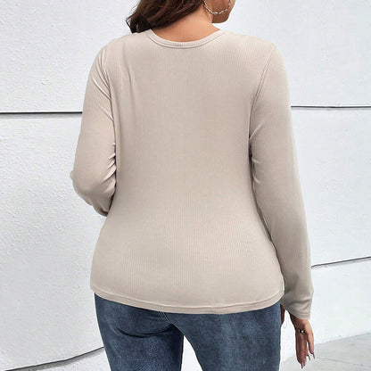 Plus Size Sexy Hollow Cutout Slim Fit Buttoned Long Sleeve Top