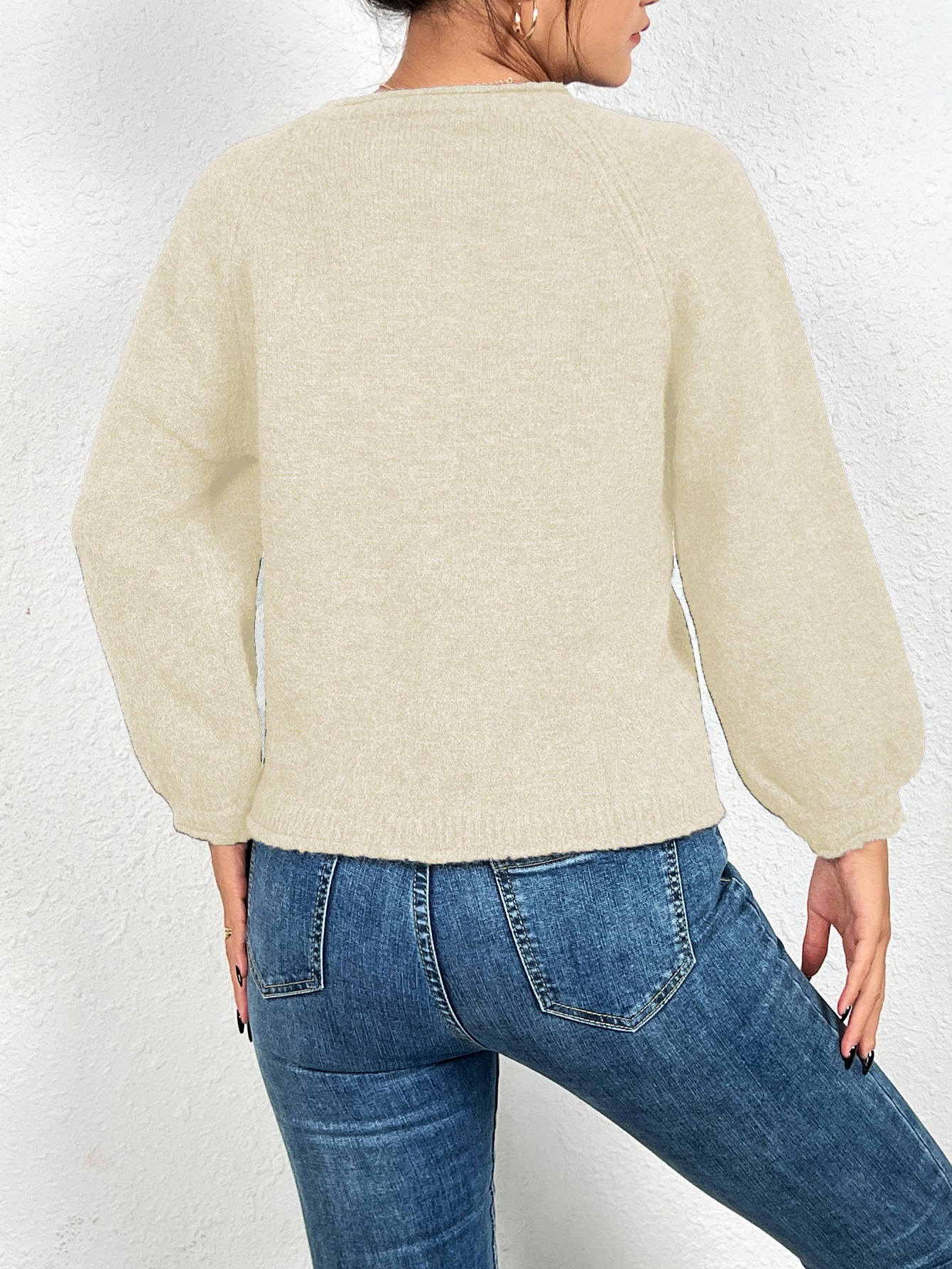 Pullover Round Neck Threaded Long Sleeve Sweater