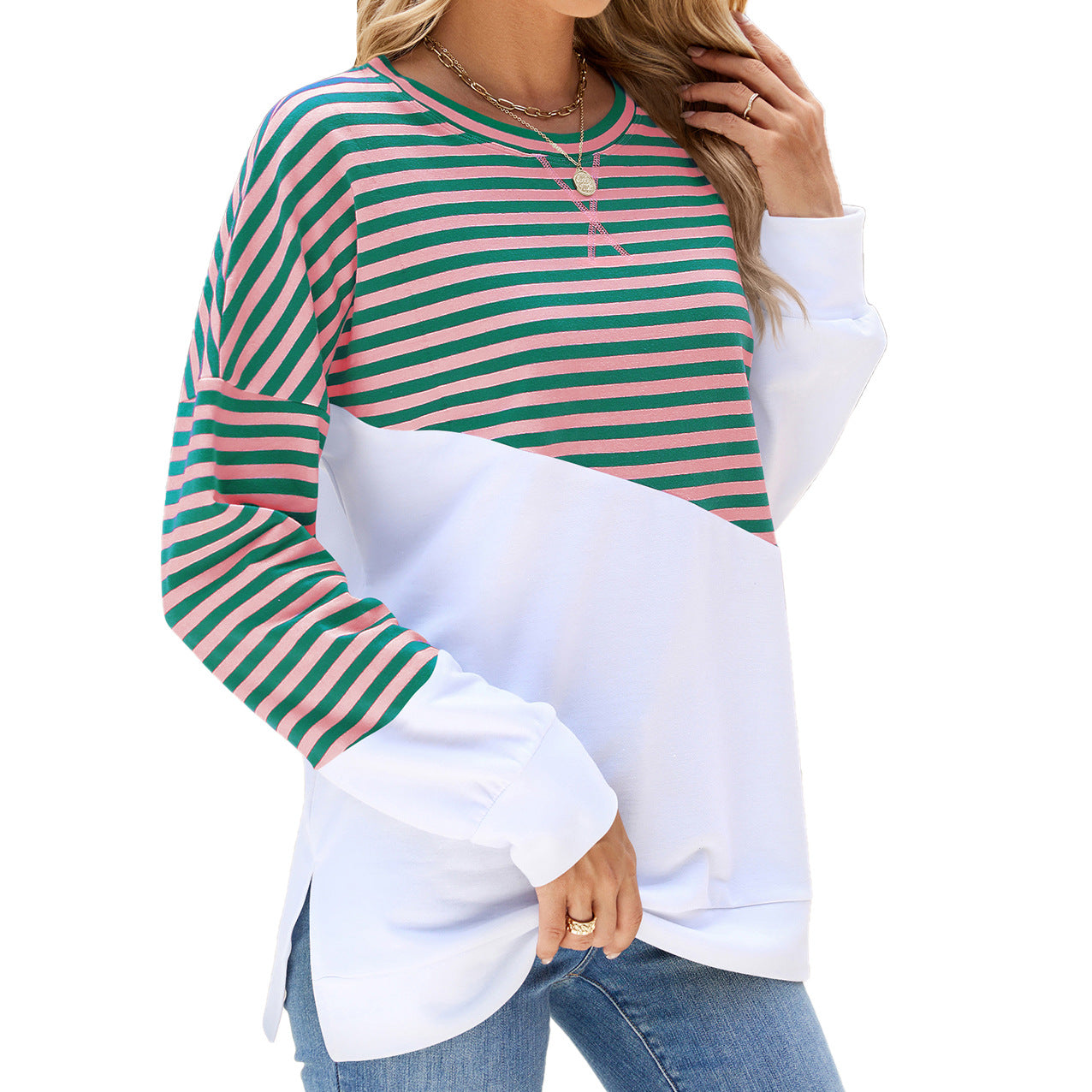 Contrast Color Striped Long Sleeve Sweater