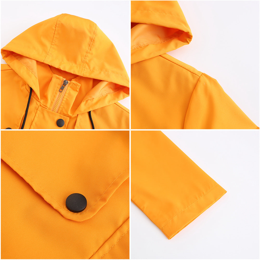 Windbreaker Mid Length Hooded Outdoor Raincoat