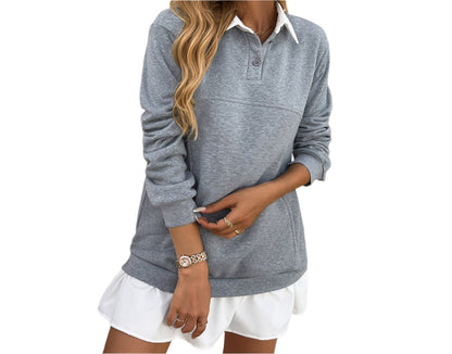 Casual Loose Pockets Stich Polo Collar Sweater Dress