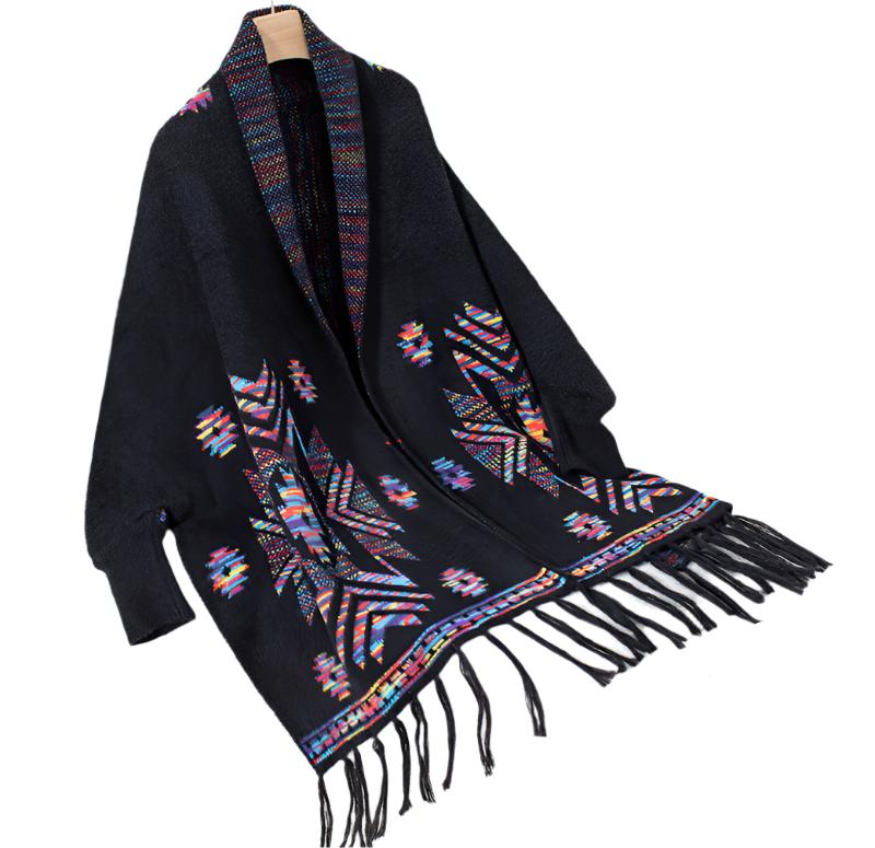 Aztec Geometric Abstract Jacquard Ethnic Tassel Shawl