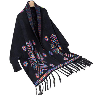 Aztec Geometric Abstract Jacquard Ethnic Tassel Shawl