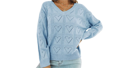 Heart Plaid Long Sleeved Knitwear Sweater