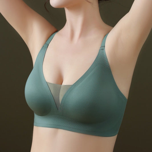 Seamless Soft Support Green Mesh V-Neck Thin Breathable Underwired Bra Set