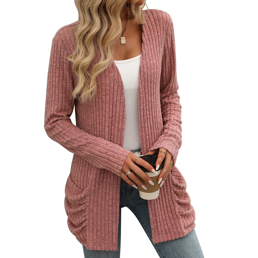 Fabric Brushed Pocket Long Sleeve Cardigan