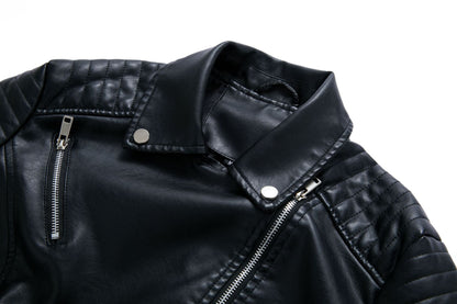 European Leather Collared Motorcycle Oblique Zipper Jacket