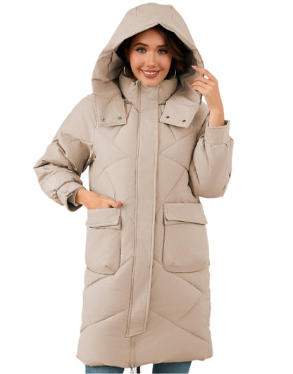 Stand Collar Mid Length Cotton Padded Coat