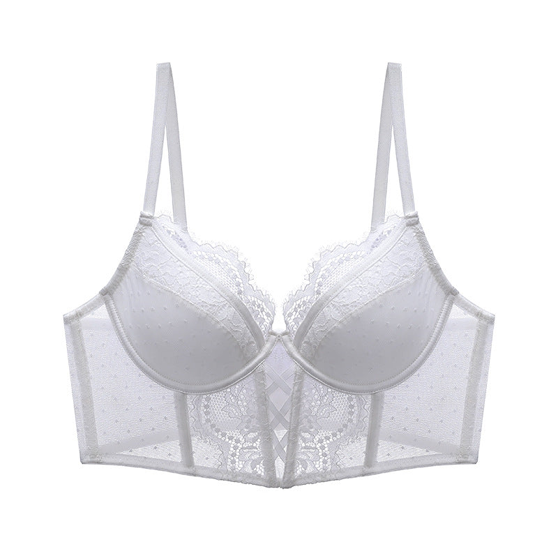 French Transparent Lace Corset Thin Cup Soft Steel Ring Boning Corset Push-up Bra Set