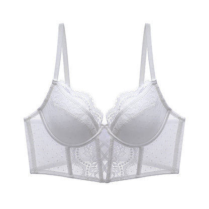 French Transparent Lace Corset Thin Cup Soft Steel Ring Boning Corset Push-up Bra Set