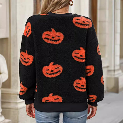 Halloween Printed Plush Loose Pullover Sweater