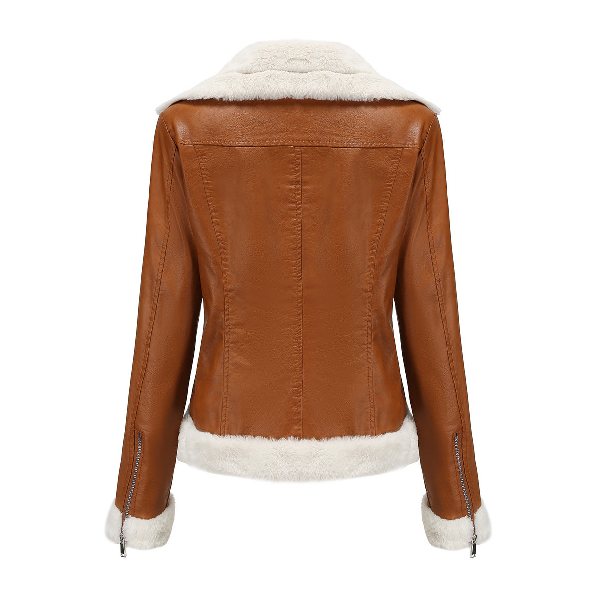 Fleece Leather European Warm Turn down Collar Coat Jacket