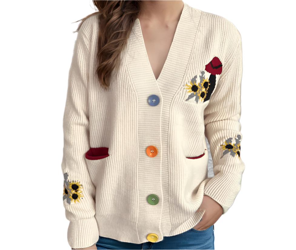 V-neck Embroidery Cardigan