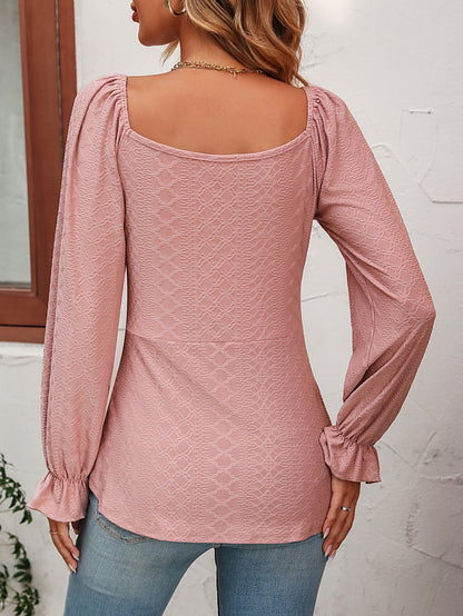 V-Neck Drawstring Girdle Sexy Long Sleeve Top