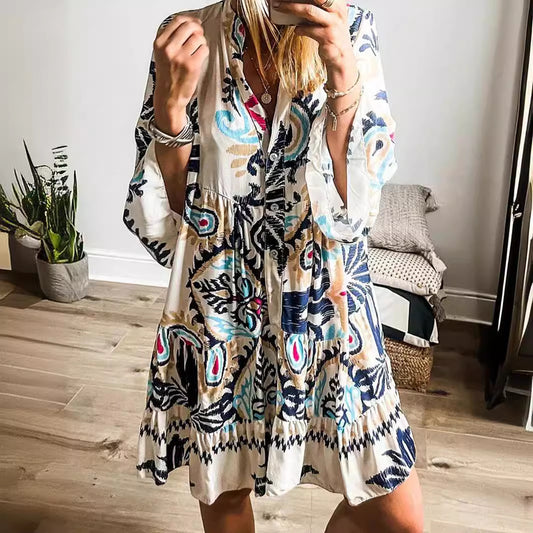 National Vacation Casual Loose Floral Dress