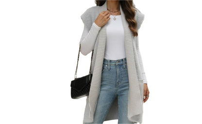 Mid-Length Mink Like Sleeveless Knitted Cardigan Sweater