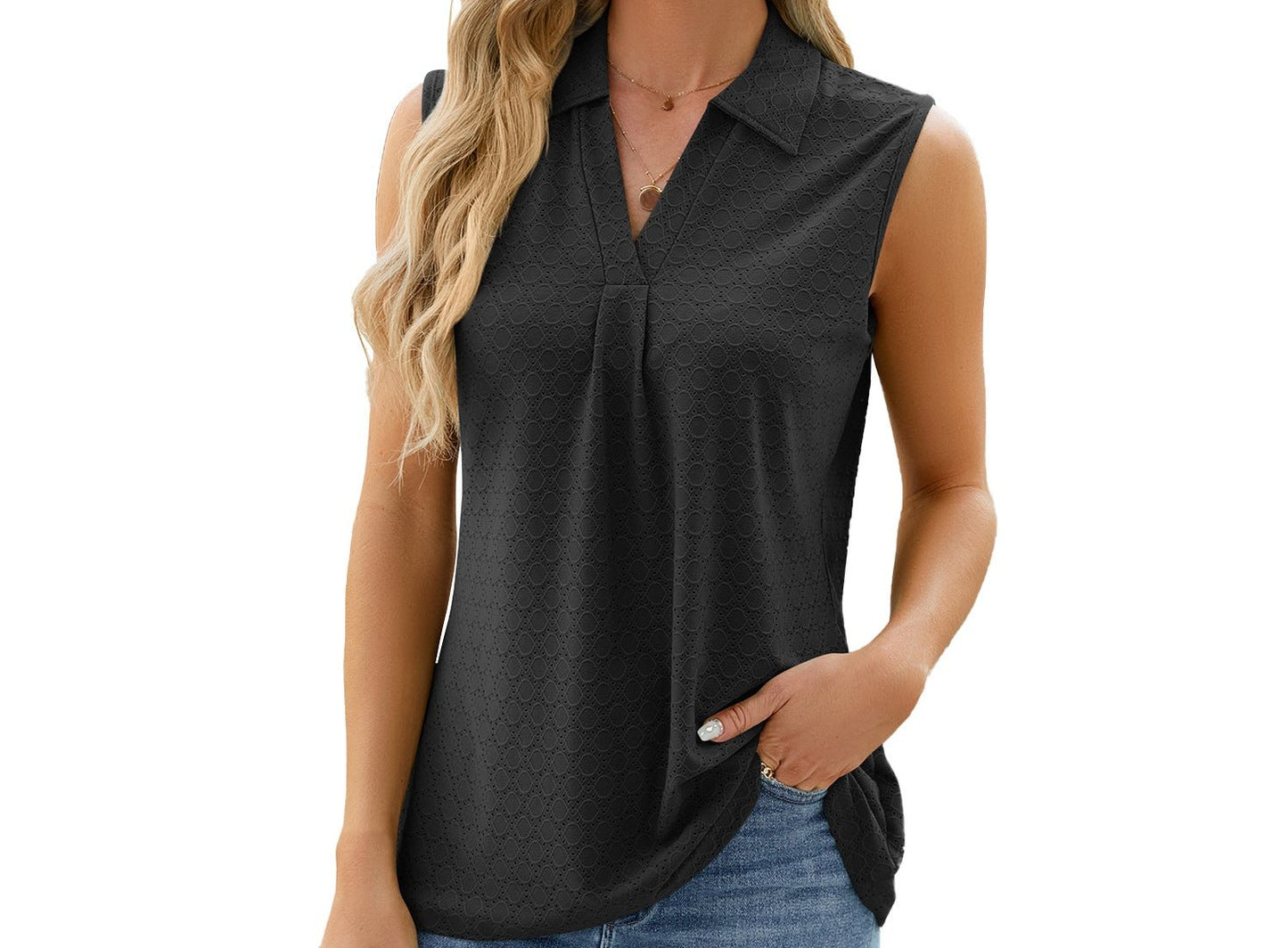 Polo Collar Sleeveless Top