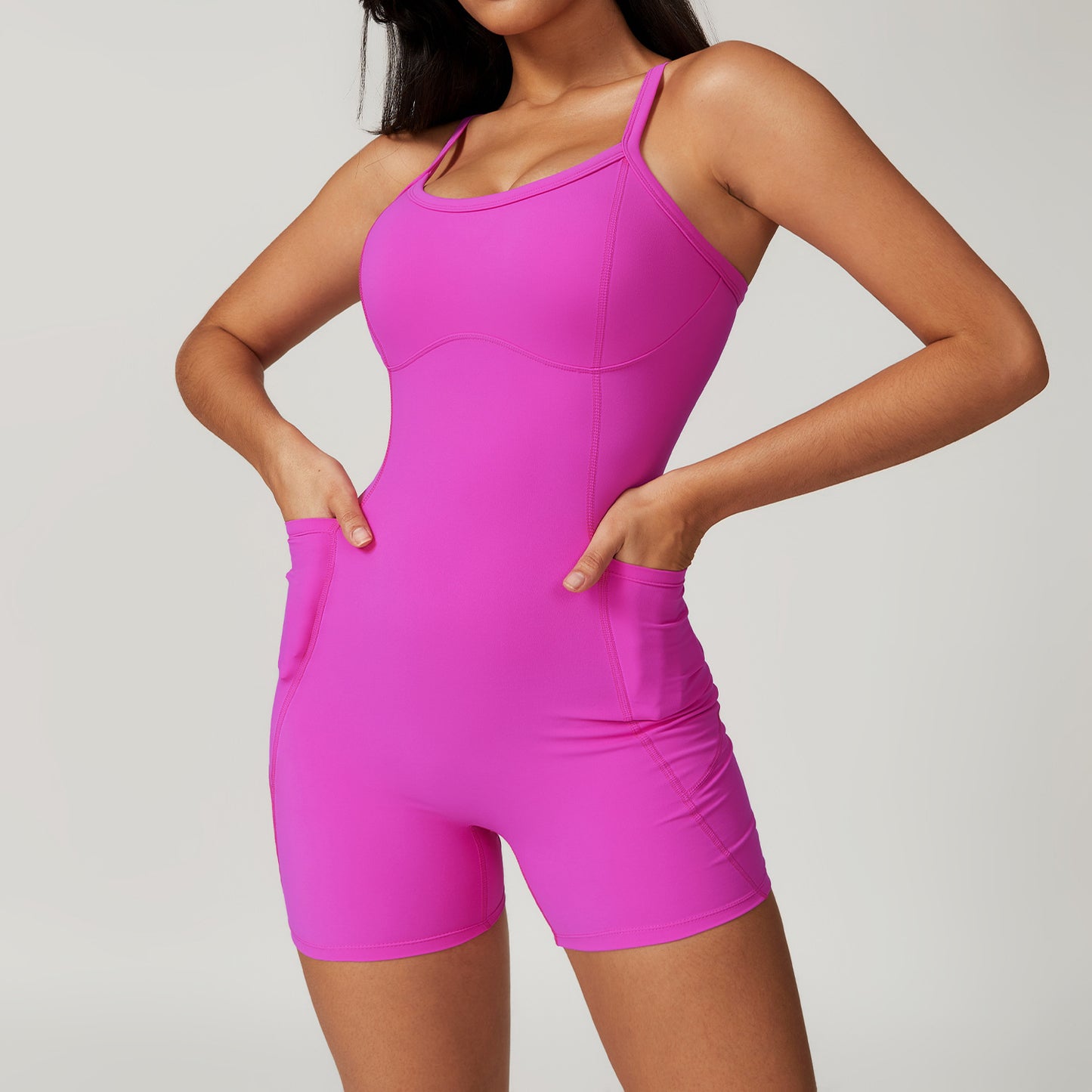 Pocket Casual Tight Back Yoga Quick Drying Nude Feel Sports Workout Romper