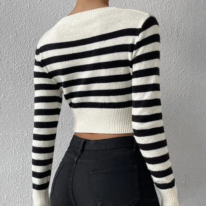 Striped Short Knitwear Crop Sweater