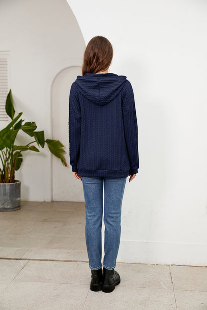 Hooded Drawstring Pocket Loose Pullover Sweater