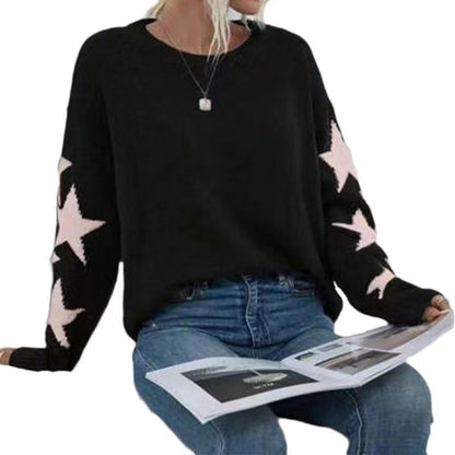 Long Sleeved Knitted Jacquard Round Neck Pullover Sweater