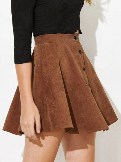 Corduroy Single Row Button High Waist Skirt