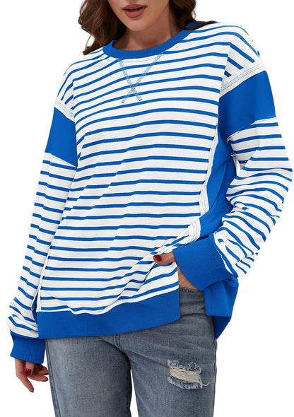 Multicolor Hoodie Striped Color Contrast Long Sleeve Pullover Sweater