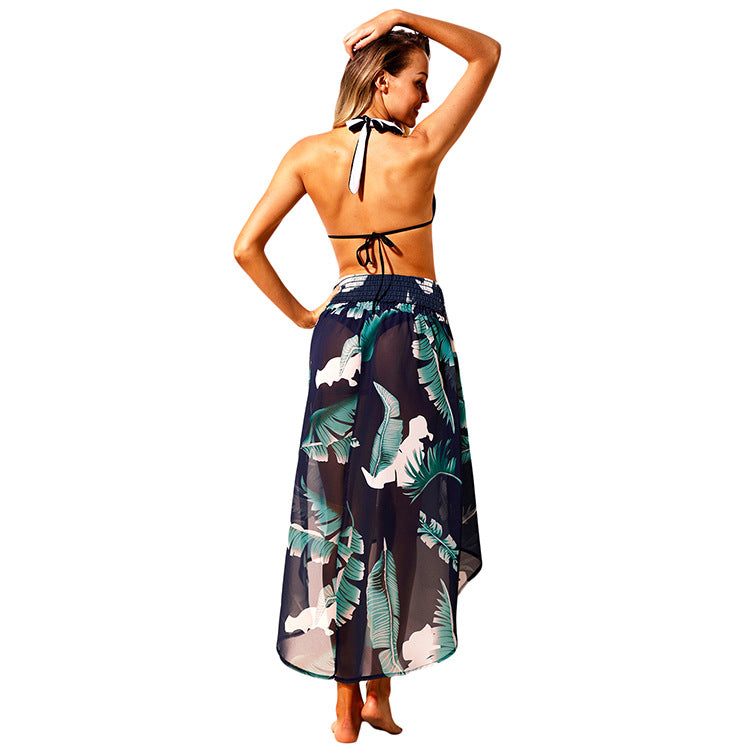 Tropical Leaf Print Chest Wrapped Beach Dress