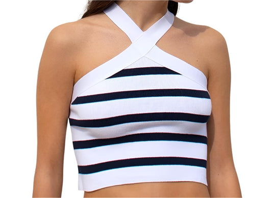 Striped Cross Halter Top