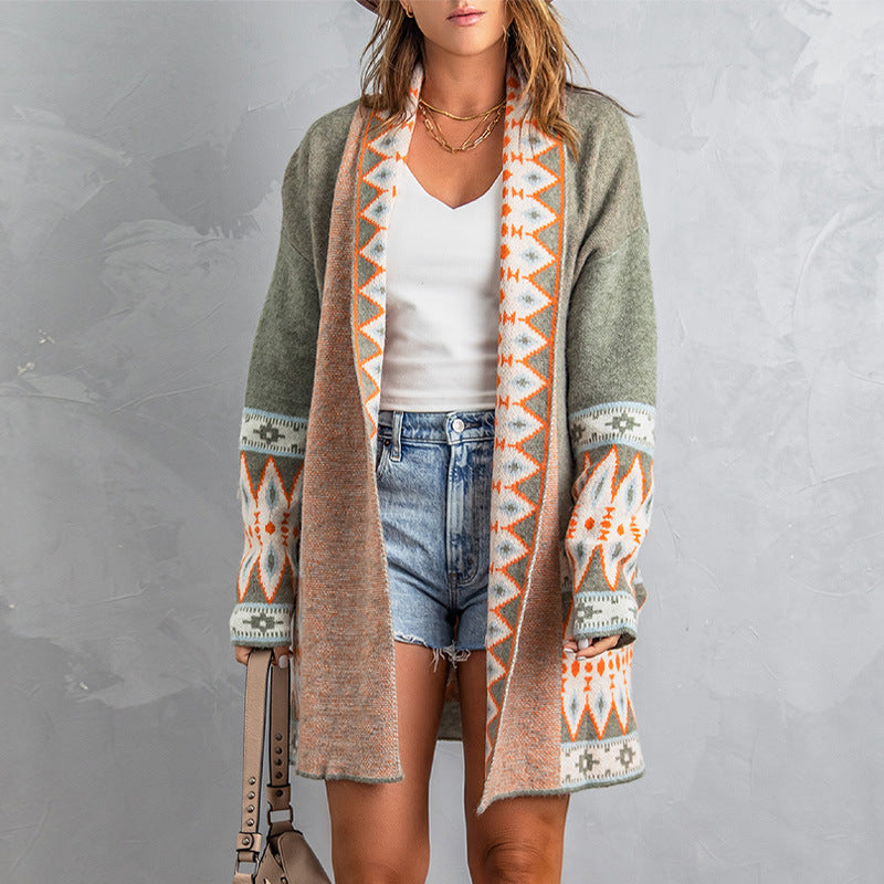 Ethnic Print Knitted Cardigan