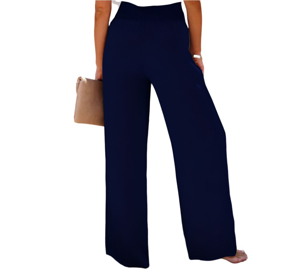 Casual Button Elastic Waist Wide Leg Pants