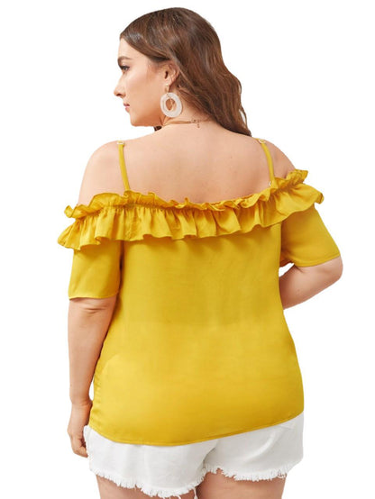 Plus Size Chiffon Ruffled Off-Shoulder Top