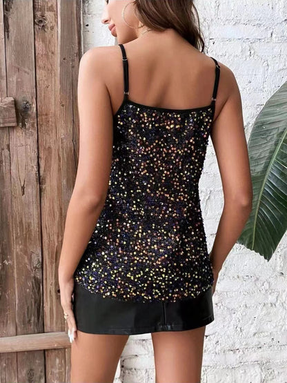 Sexy V-Neck Strap Sequined Top