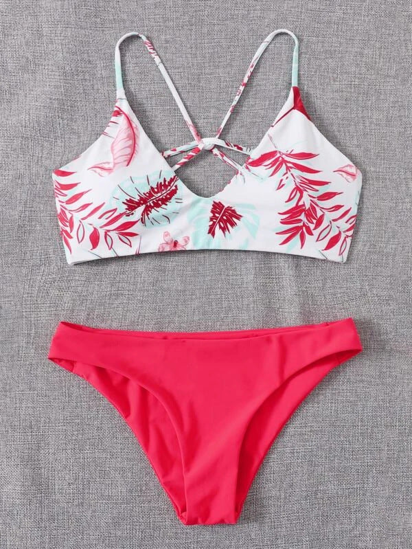 Floral Swimsuit Criss Cross Split Bikini