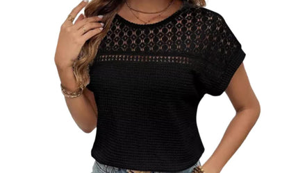 Raglan Mesh Hollow Cutout Breathable Short Sleeve Top