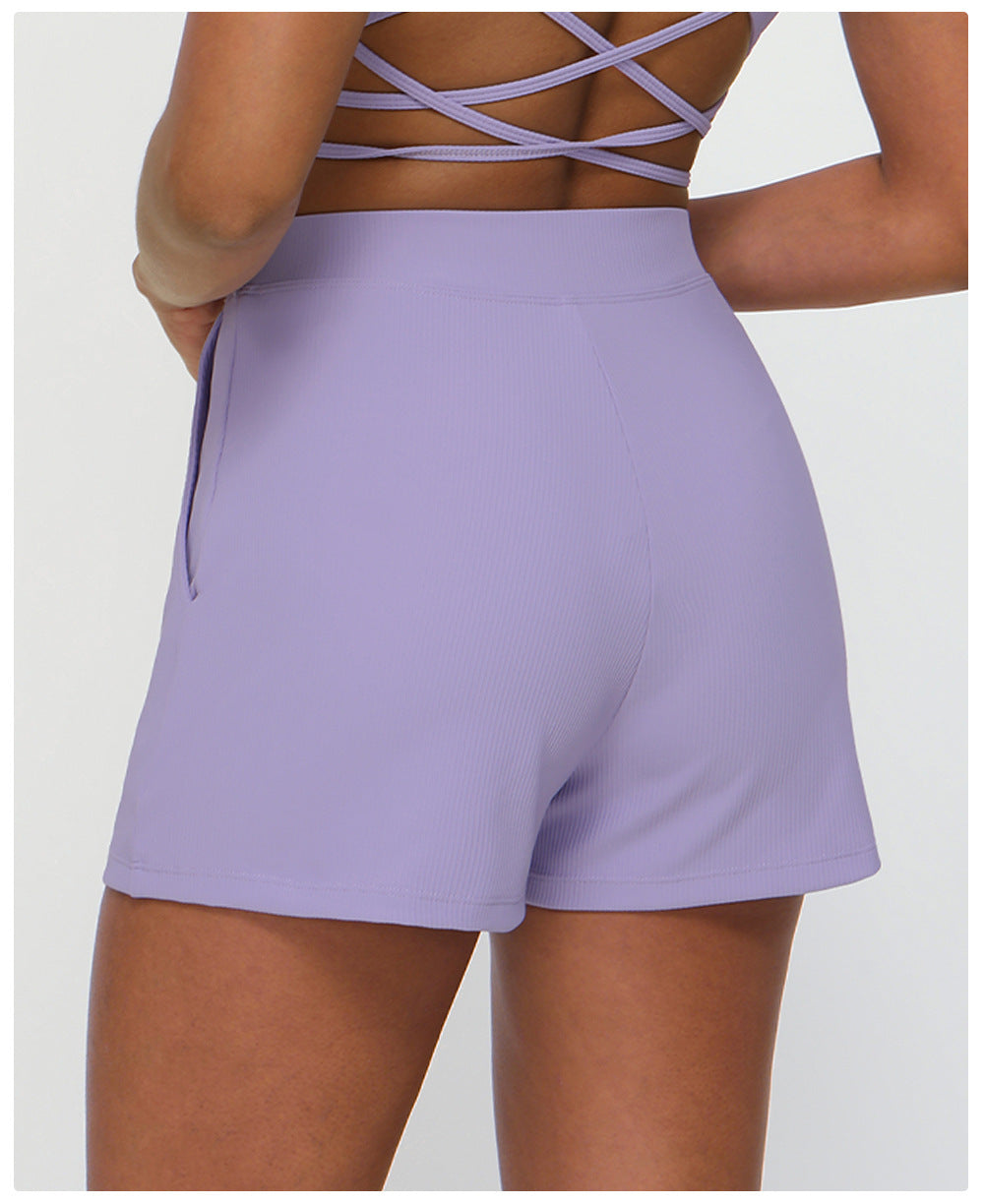 Drawstring Yoga Shorts Pocket High Elastic Exercise Shorts