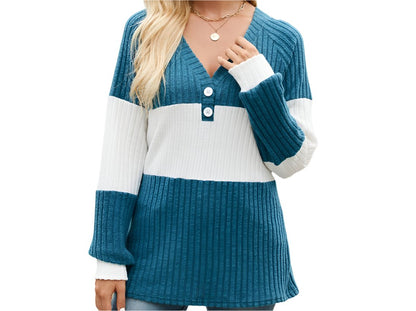 Long Sleeve Contrast Color Loose Sweater Top