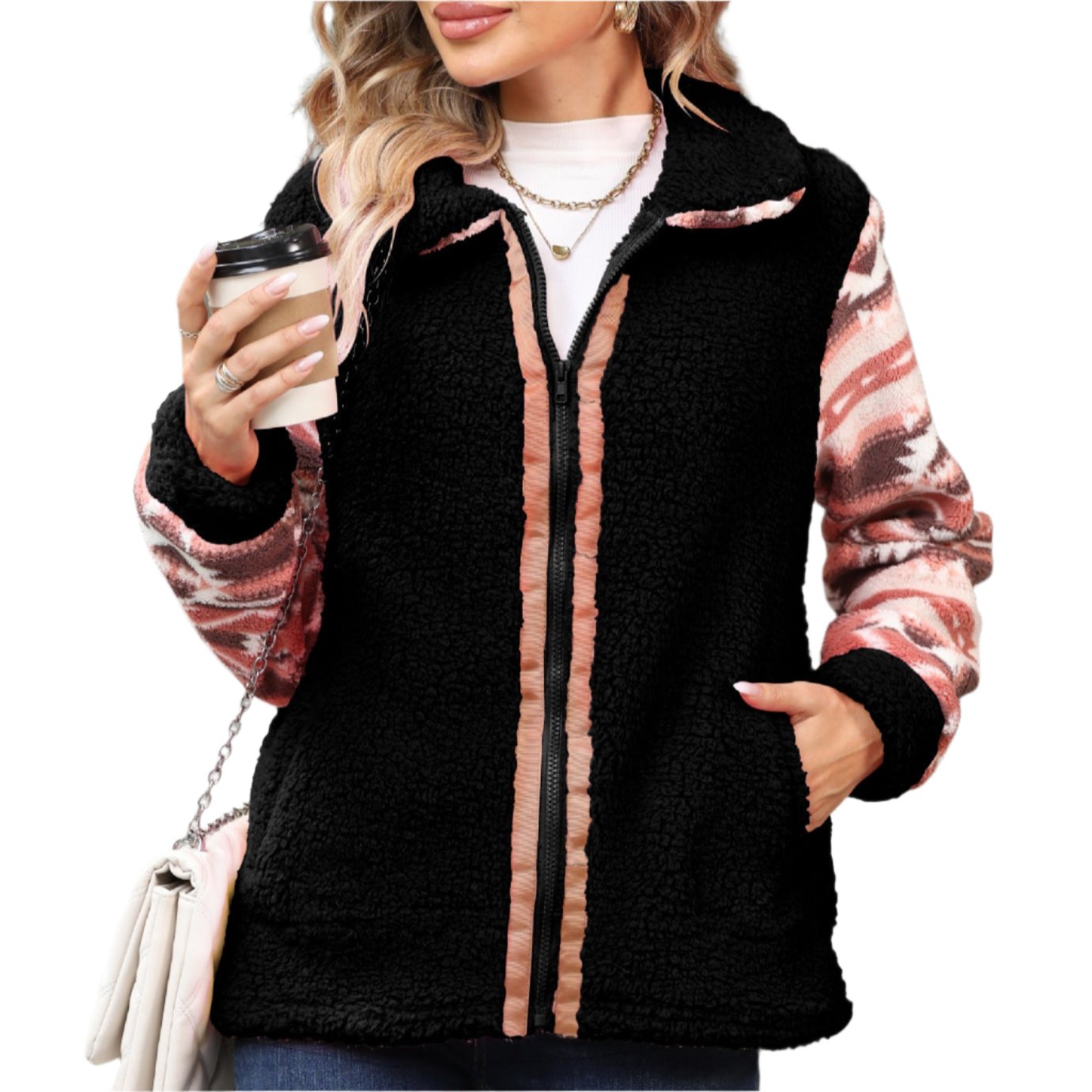 National Long Sleeve Collared Cardigan Plush Coat