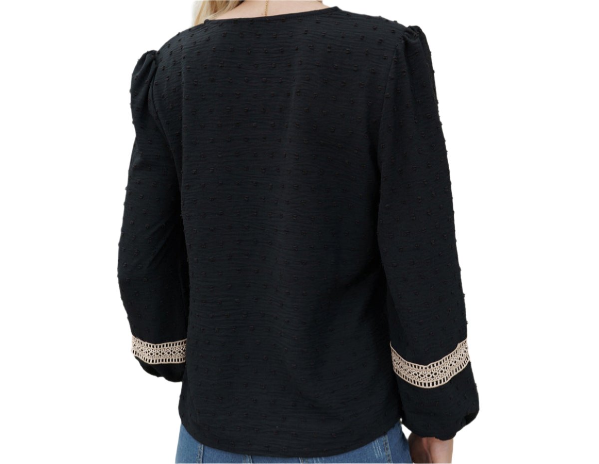 Long Sleeve V-neck Jacquard Shirt Top