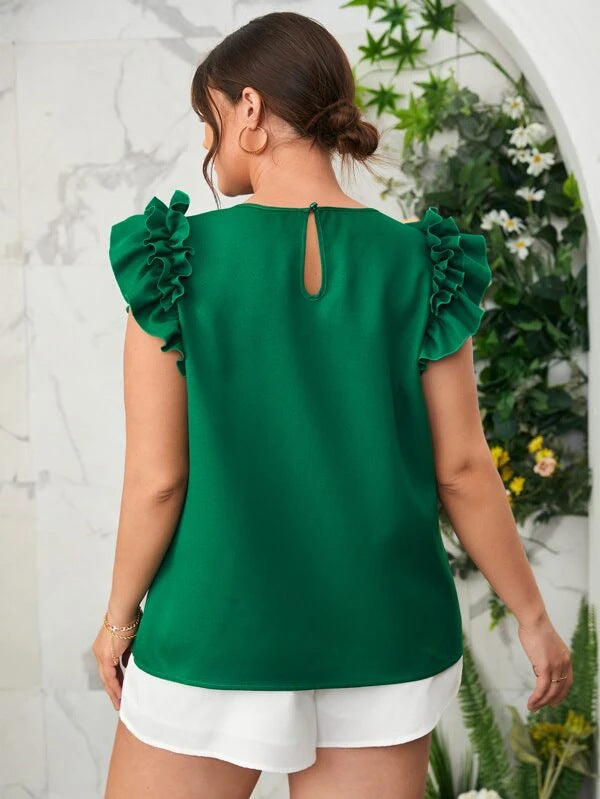 Plus Size Ruffles Slim-Fitting Sleeveless Top